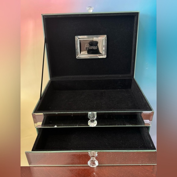 Reflective Jewelry Box with Crystal Handles - Picture 6 of 11